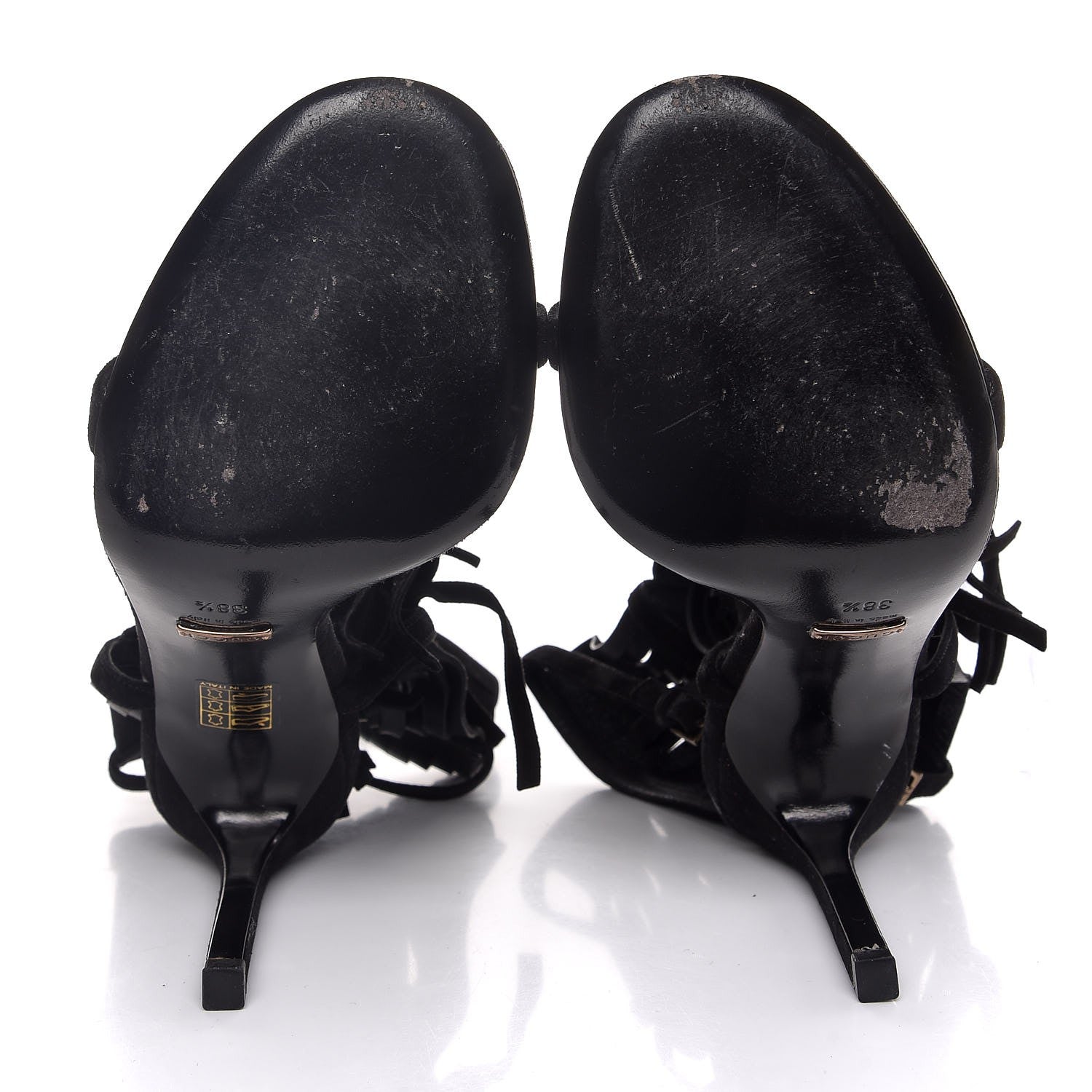 Gucci Suede Fringe Becky High Heel Sandals 38.5 Black 6 of 8