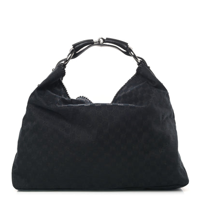 Gucci Monogram Large Horsebit Chain Hobo Black 1 of 10