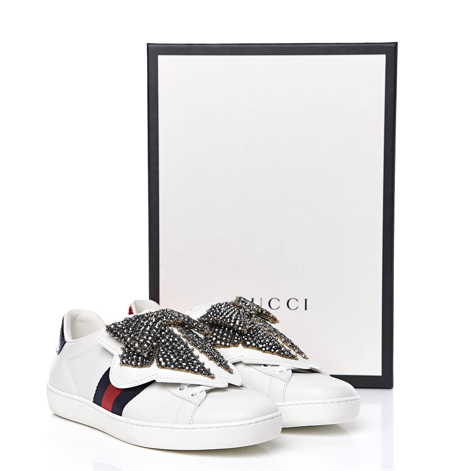 Gucci Calfskin Ayers Web Womens Ace Bow Lace Sneakers 36 White 13 of 13