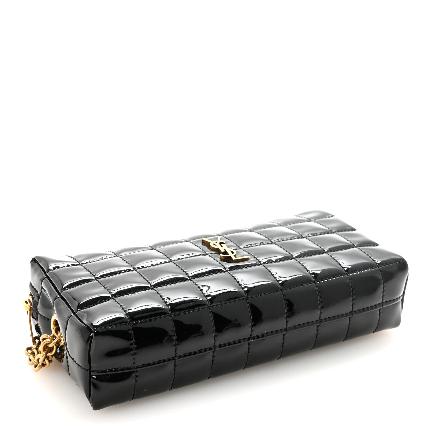 Saint Laurent Patent Calfskin Carre Quilted Cassandre Pouch On Chain Black 4 of 8