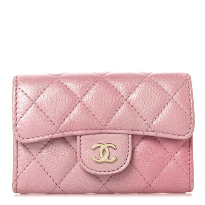 Chanel Metallic Lambskin Quilted Flap Card Holder Wallet Pink 1 of 12