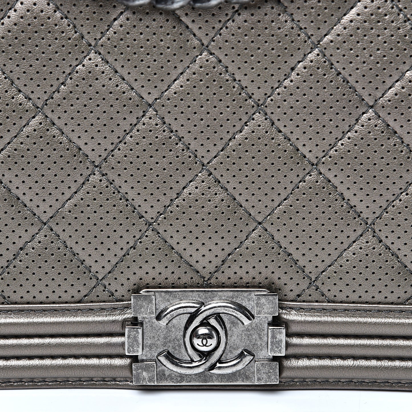 Metallic Lambskin Perforated New Medium Boy Flap Dark Silver