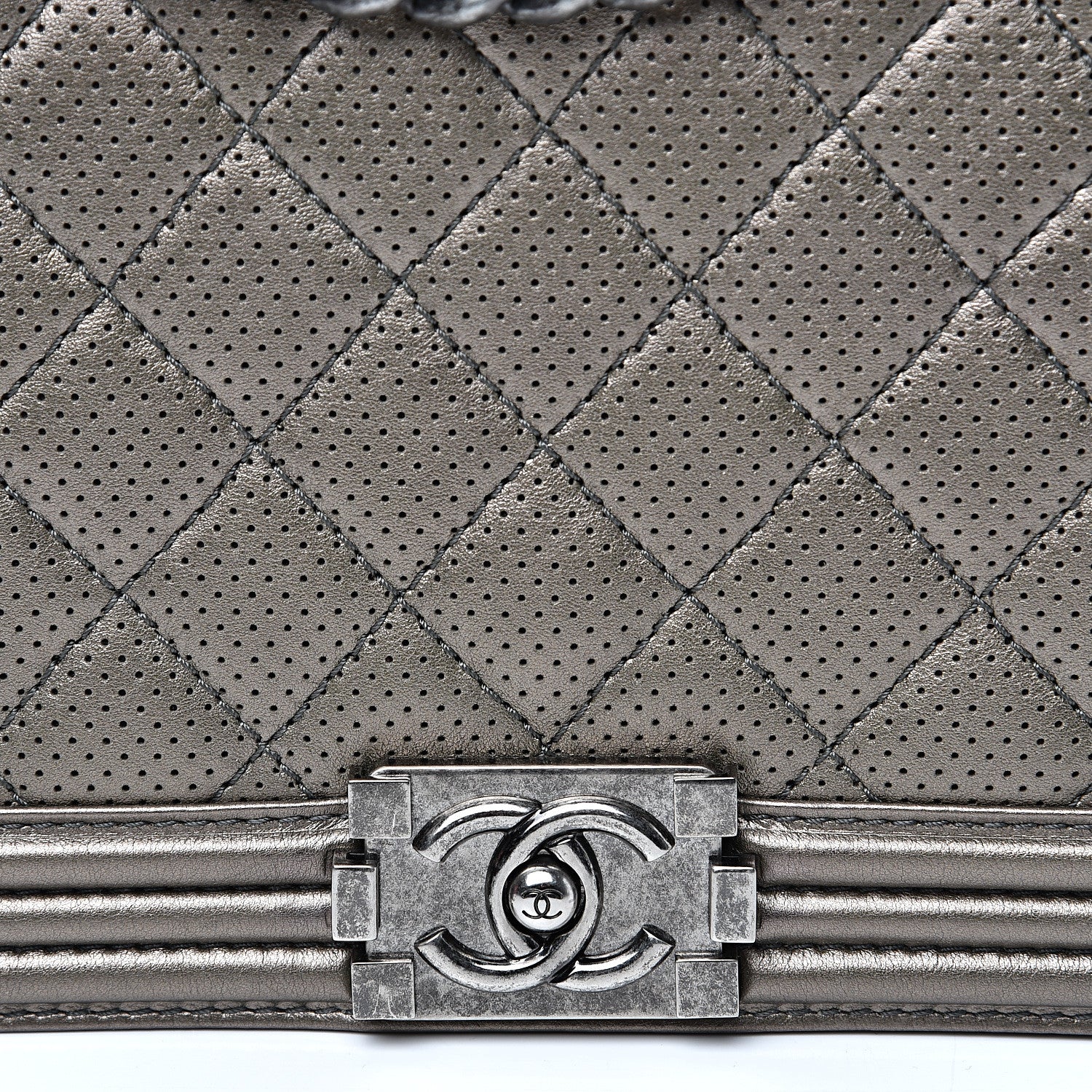 Chanel Metallic Lambskin Perforated New Medium Boy Flap Dark Silver 10 of 10