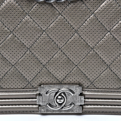 Chanel Metallic Lambskin Perforated New Medium Boy Flap Dark Silver 10 of 10