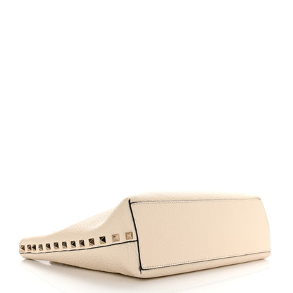 Valentino Garavani Grained Calfskin Small Rockstud Flip Lock Tote Light Ivory Rubino 5 of 12