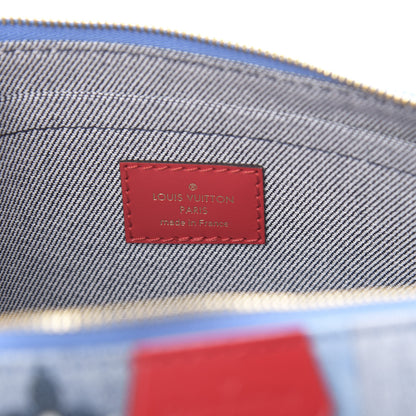Louis Vuitton Denim Damier Monogram Patchwork Multi Pochette Accessories Blue Rouge 8 of 13