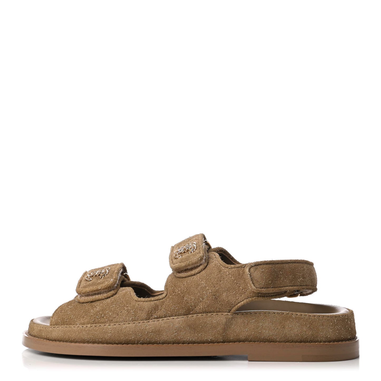 Suede Calfskin Velcro Dad Sandals 36 Beige