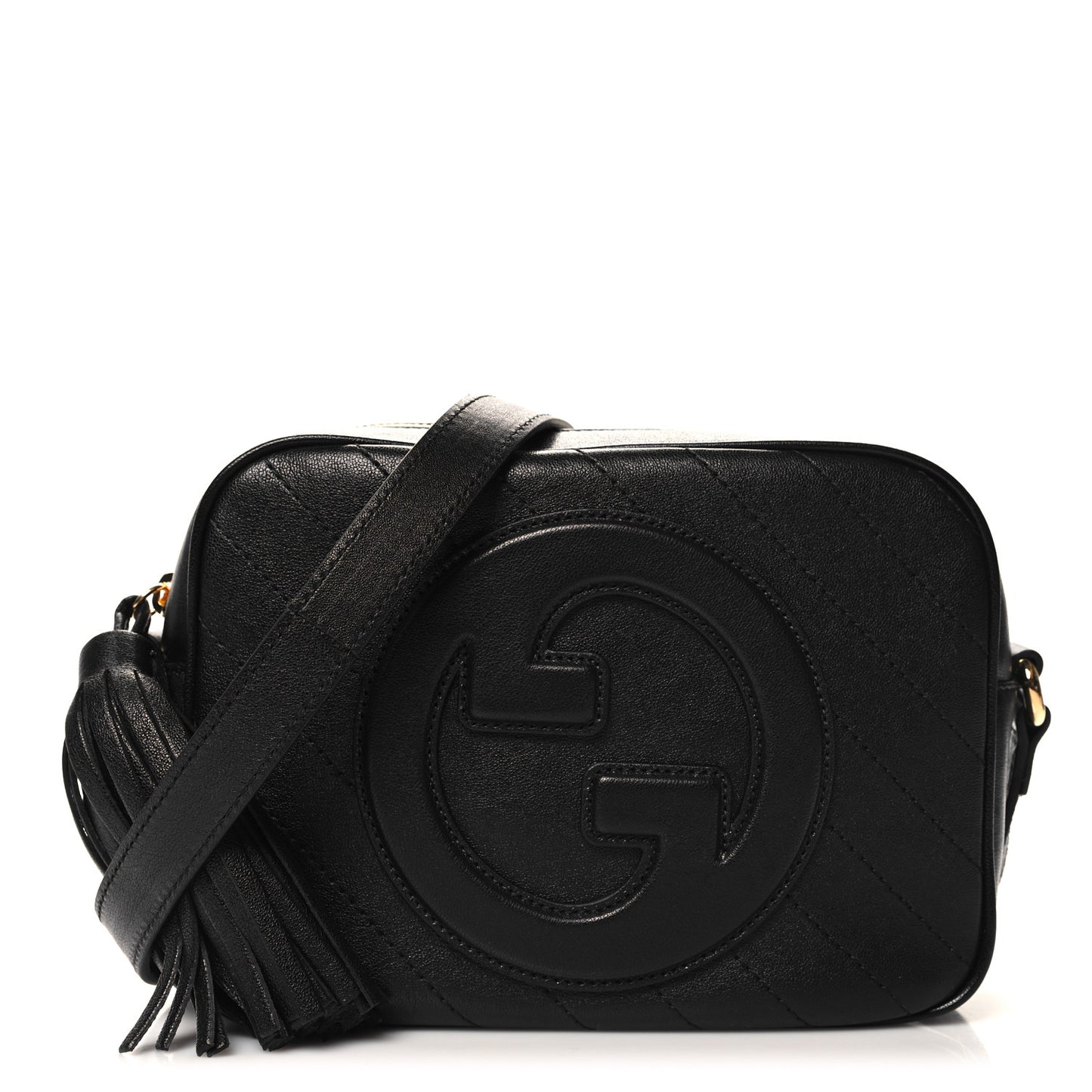 Sakai Be Green Calfskin Diagonal Stitched Small Blondie Shoulder Bag Black