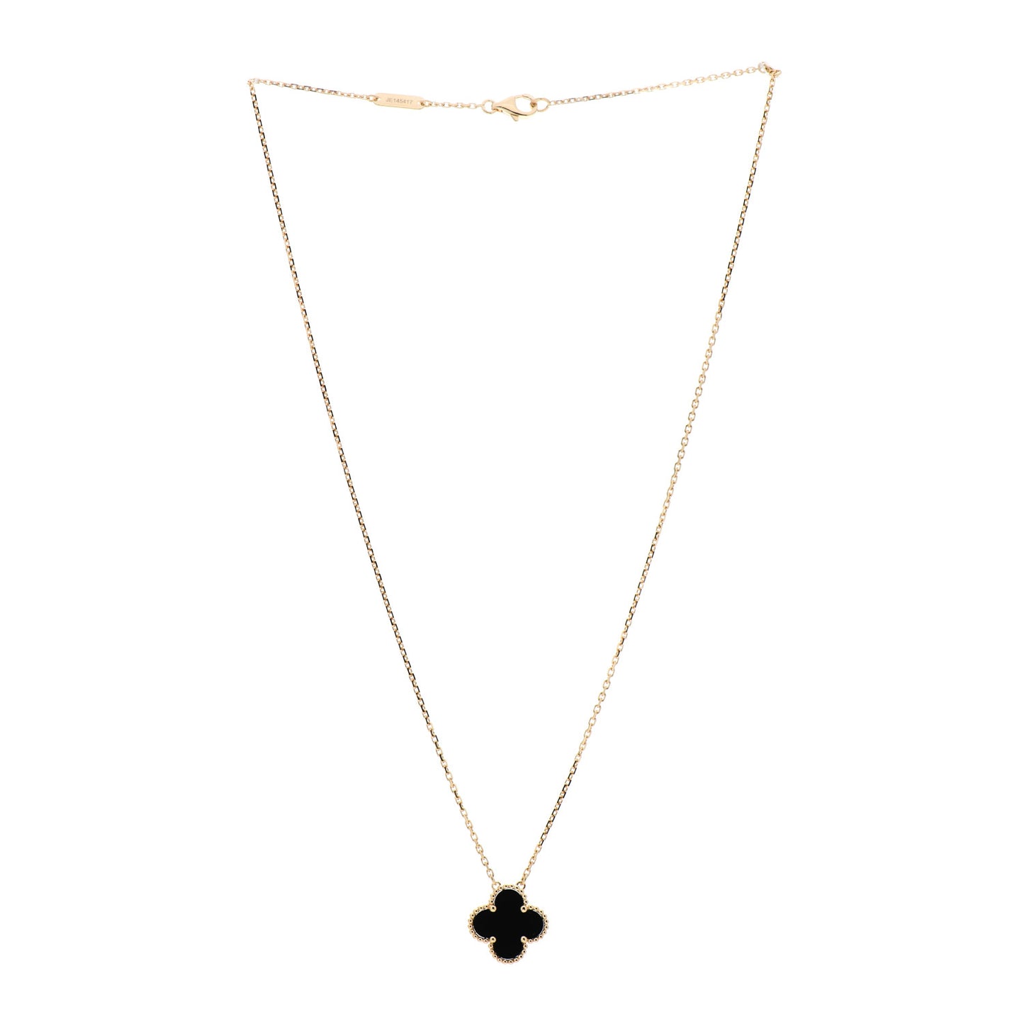 18K Yellow Gold Black Onyx Vintage Alhambra Pendant Necklace