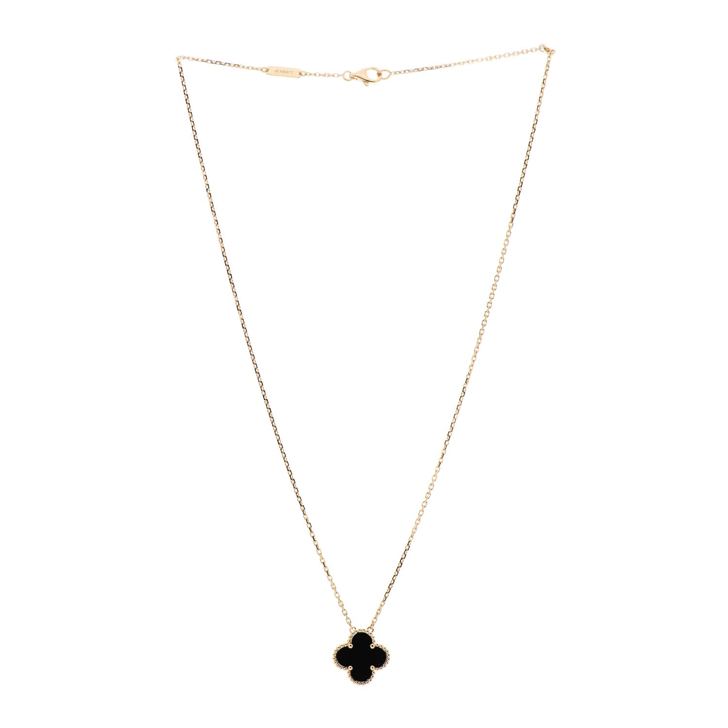Van Cleef & Arpels 18K Yellow Gold Black Onyx Vintage Alhambra Pendant Necklace 3 of 5