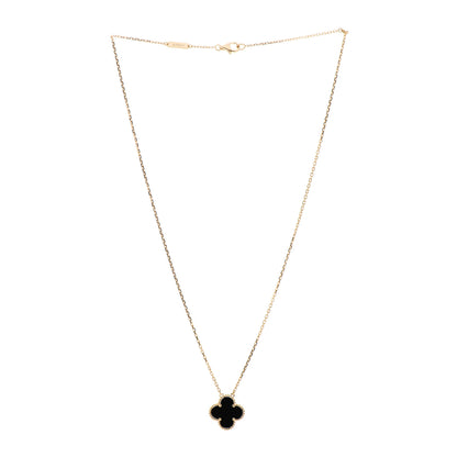 Van Cleef & Arpels 18K Yellow Gold Black Onyx Vintage Alhambra Pendant Necklace 3 of 5
