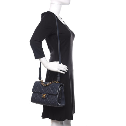 Chanel Shiny Sheepskin Quilted Small Trapezio Flap Navy 2 of 12