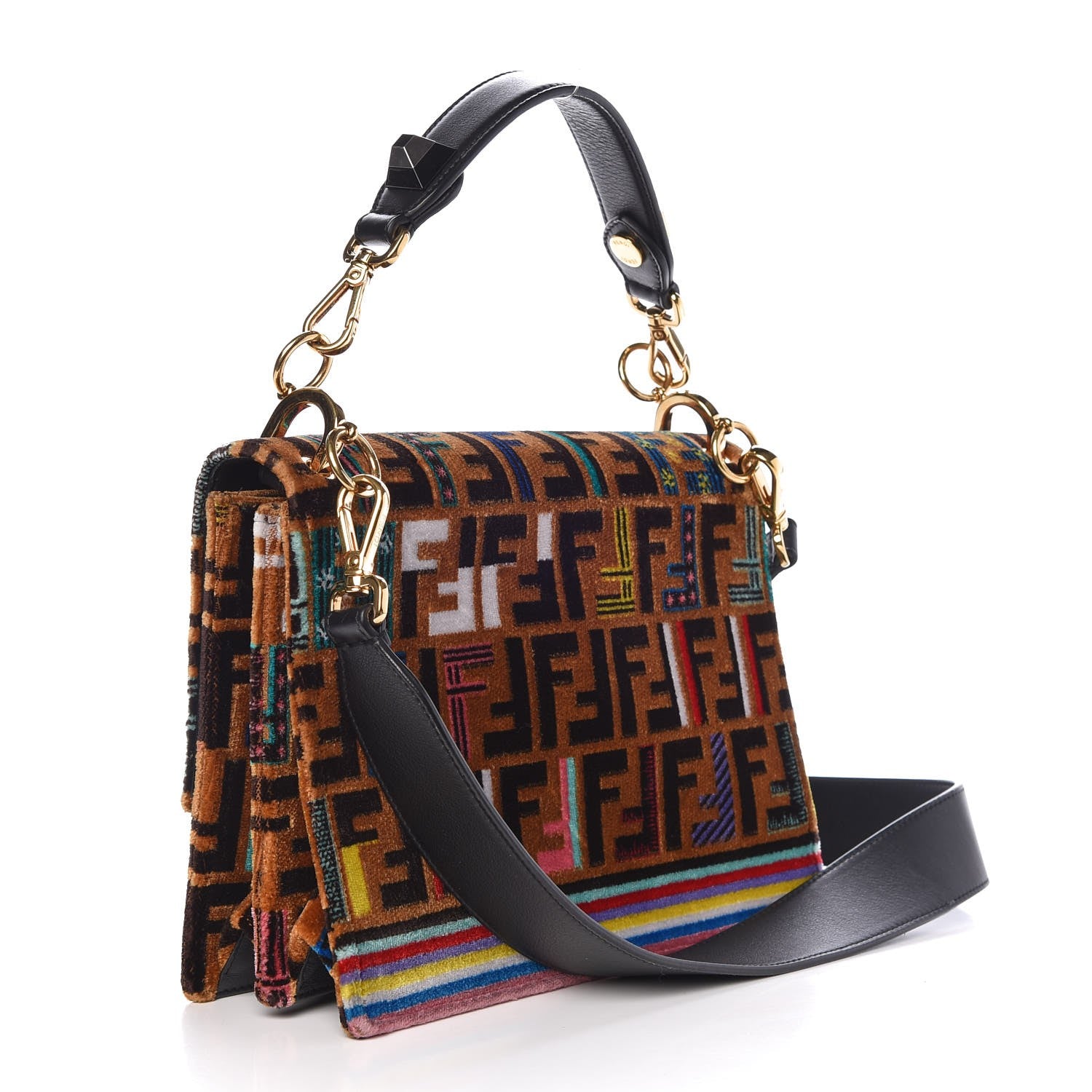 Fendi Velvet Vitello Dolce Fun Fair Kan I Shoulder Bag Tobacco Multicolor Black 3 of 9