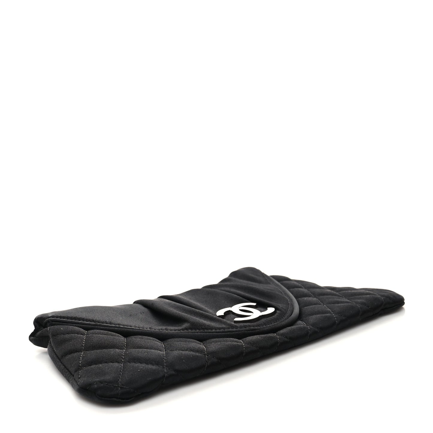 Satin Quilted Flap Clutch Black