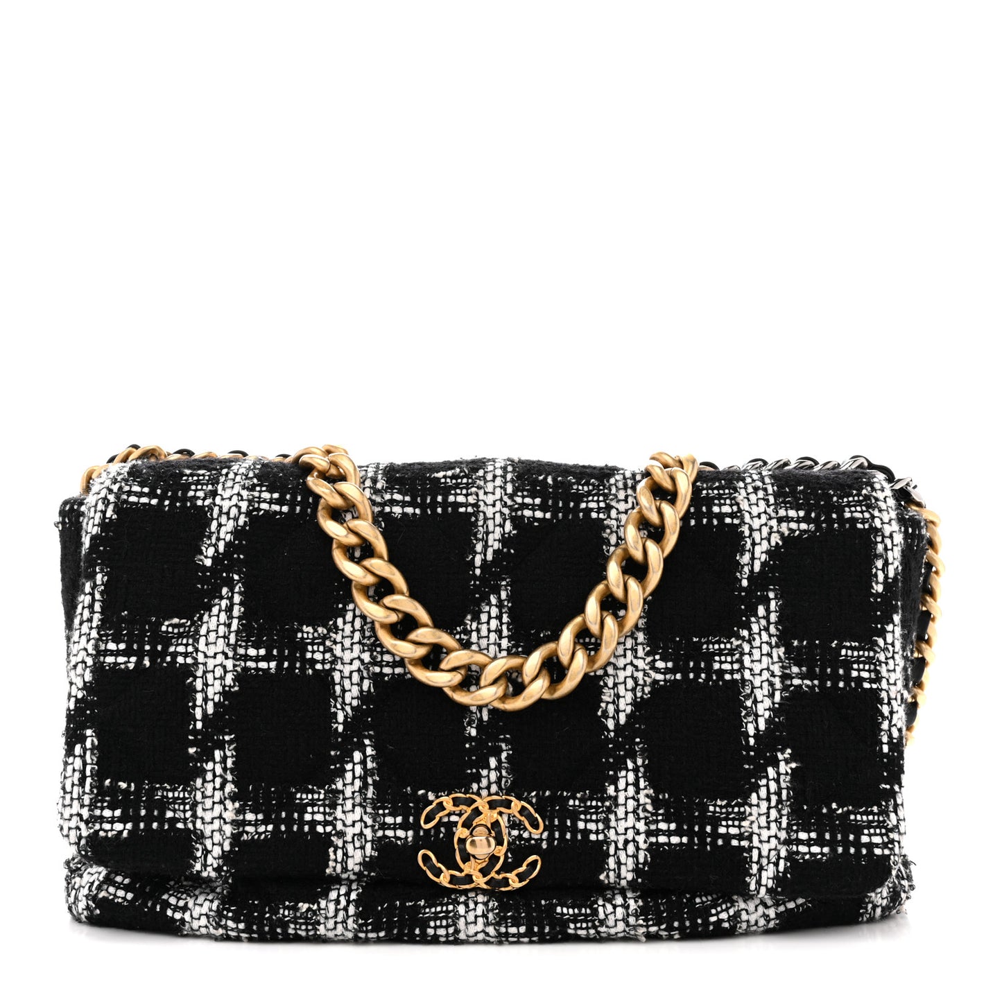 Tweed Quilted Maxi Chanel 19 Flap Black White