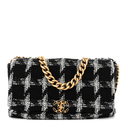 Chanel Tweed Quilted Maxi Chanel 19 Flap Black White 1 of 14