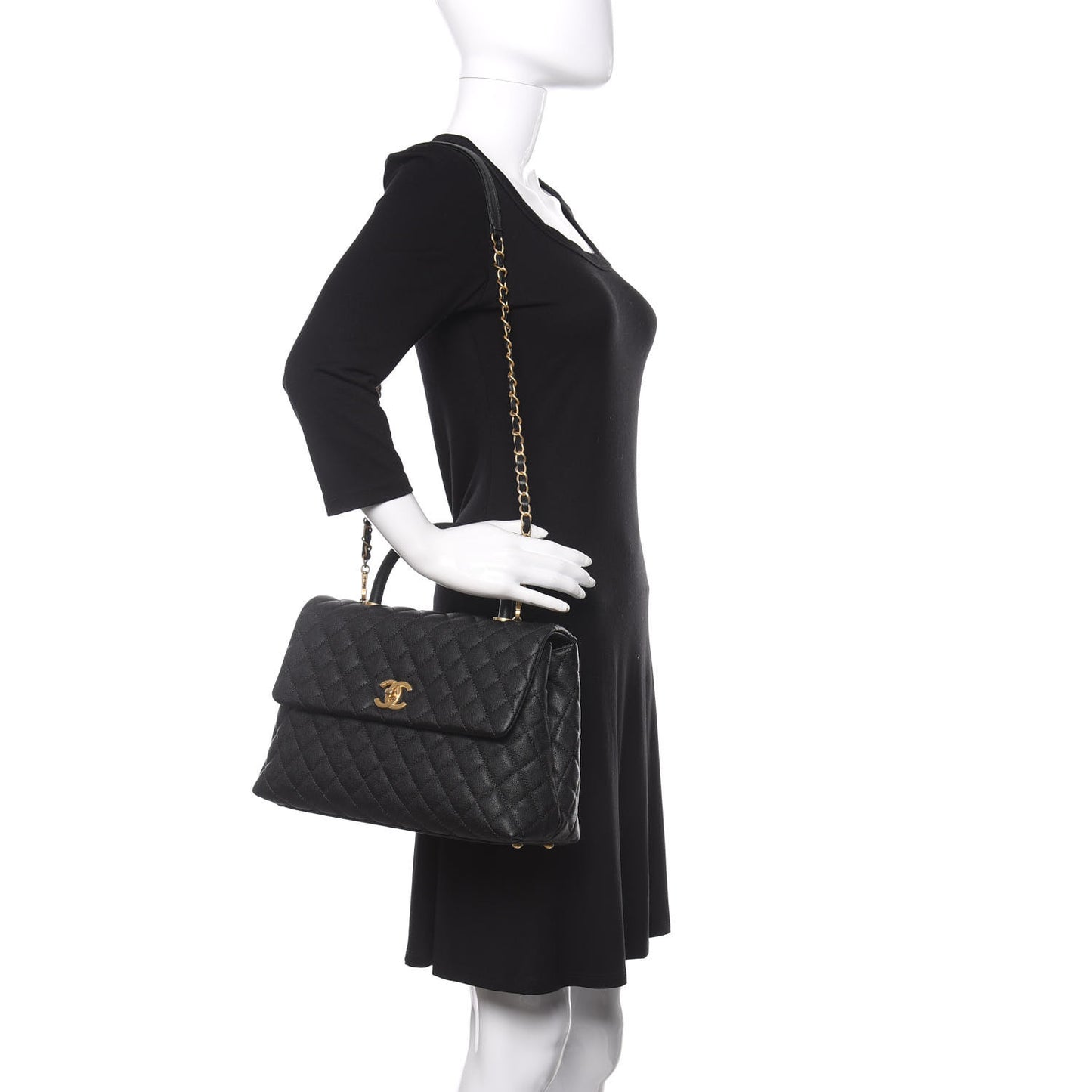 Caviar Quilted Medium Coco Handle Flap Black