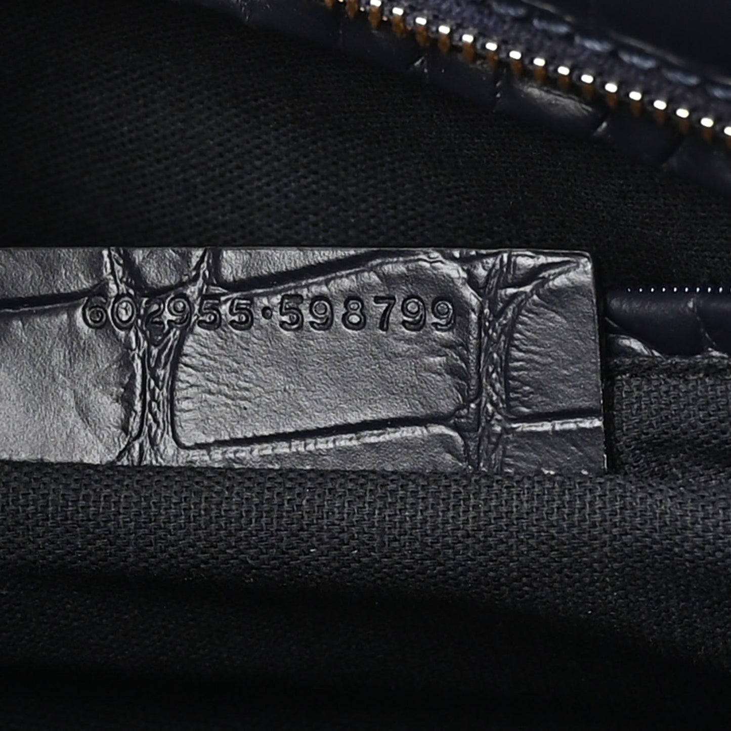 Calfskin Crocodile Embossed Small Skull Padlock Zip Around Tote Navy Blue