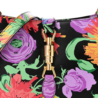 Gucci X KEN SCOTT New Shangai Calfskin Jenny Floral Print Small Jackie 1961 Hobo Black Pink 8 of 10