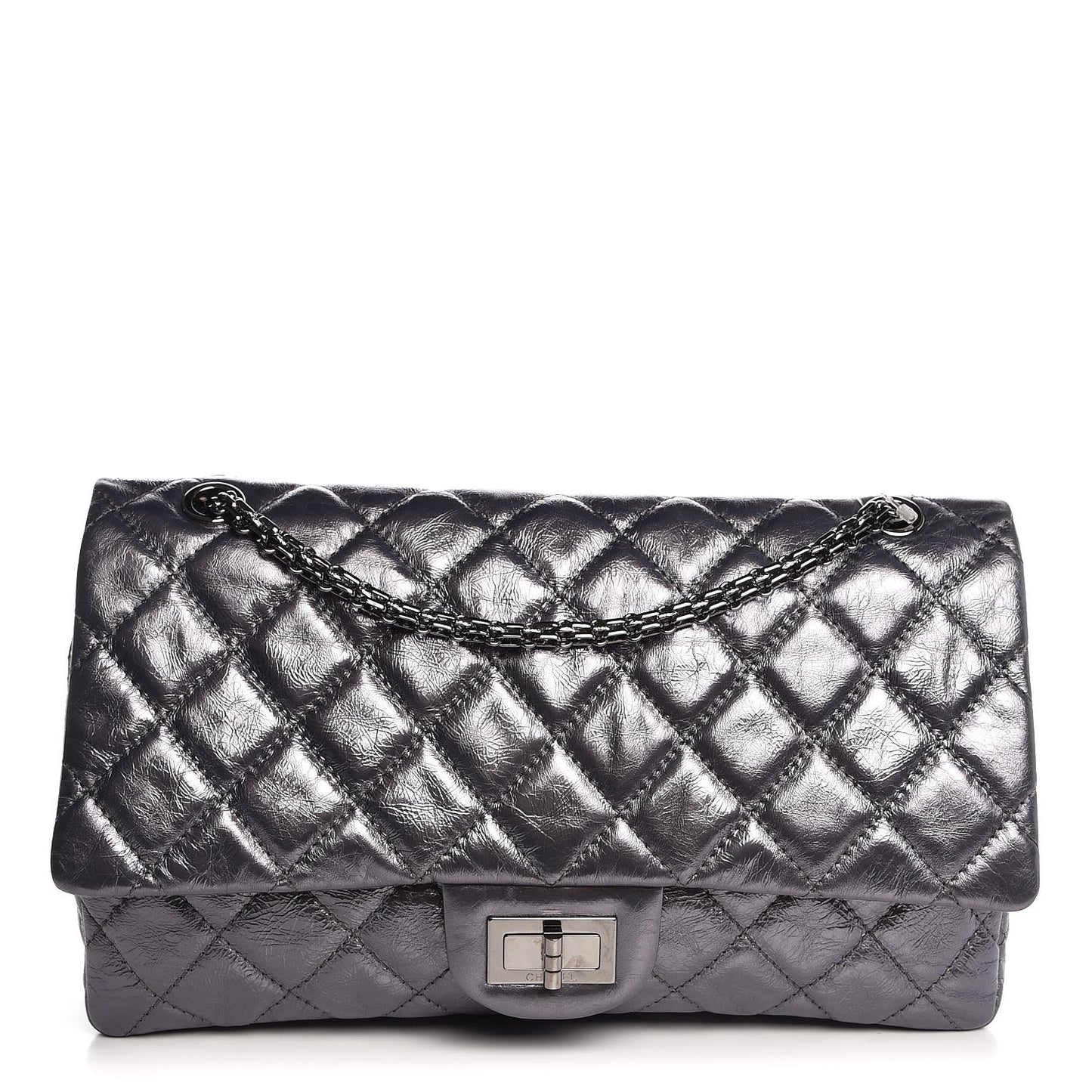 Metallic Aged Calfskin Quilted 2.55 Reissue 227 Flap Dark Silver