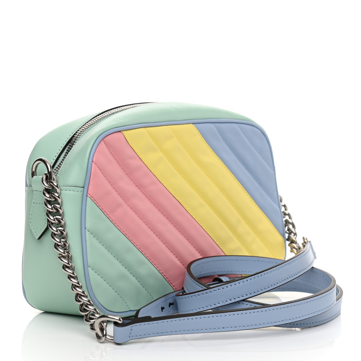 Gucci Calfskin Matelasse Diagonal Small GG Marmont Chain Shoulder Bag Multicolor Pastel 3 of 9