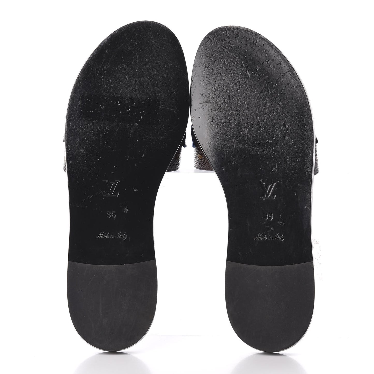 Patent Calfskin Monogram LV Black Heart Flat Mules 36 Cacao