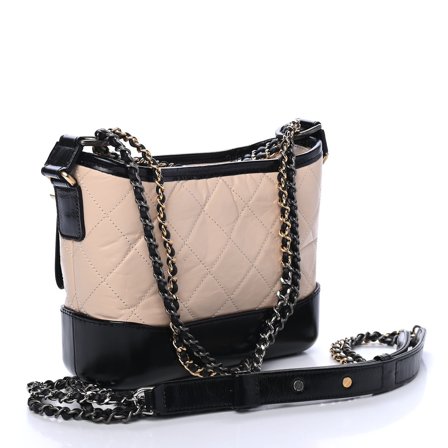 Chanel Aged Calfskin Quilted Small Gabrielle Hobo Beige Black 2 of 4
