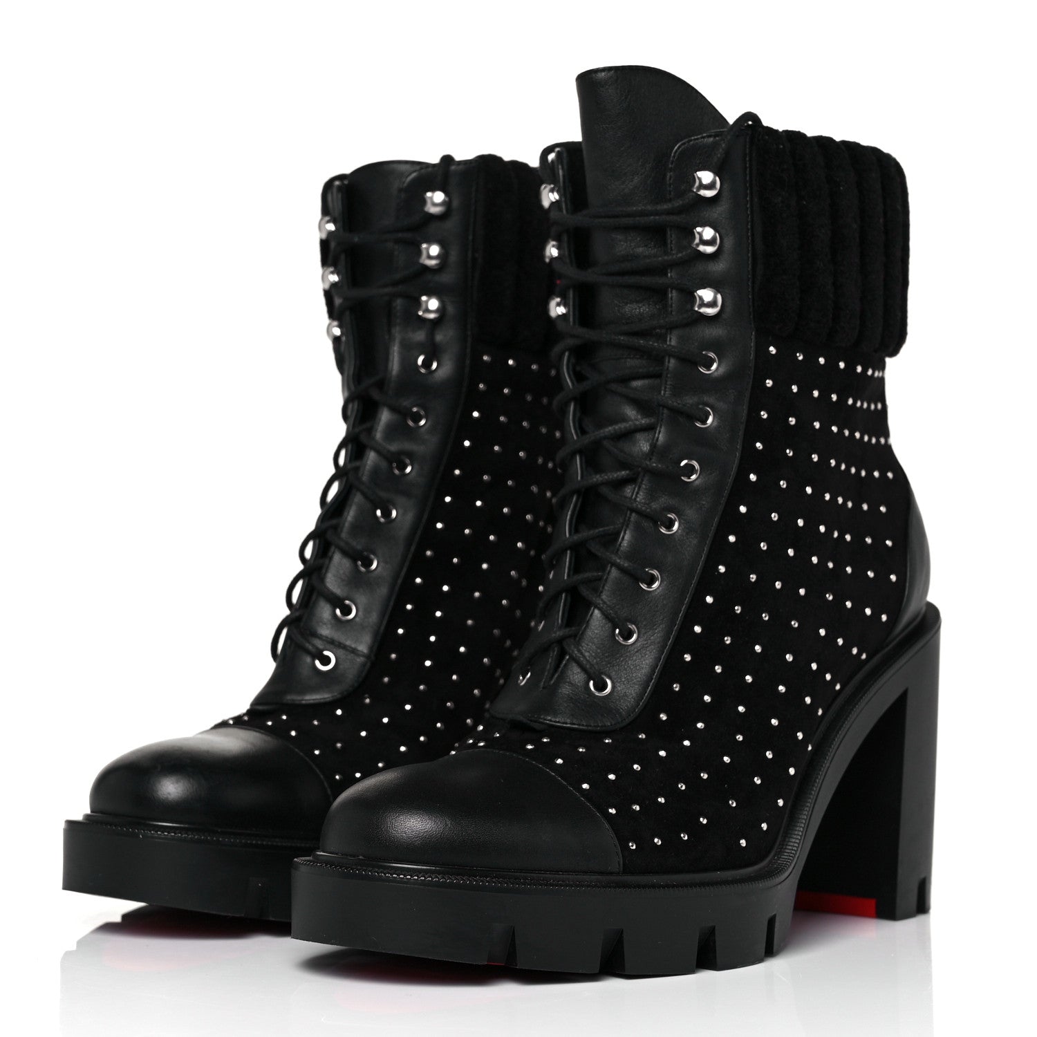 Christian Louboutin Calfskin Studded Dakita Lug 70 Boots 38 Black 3 of 7