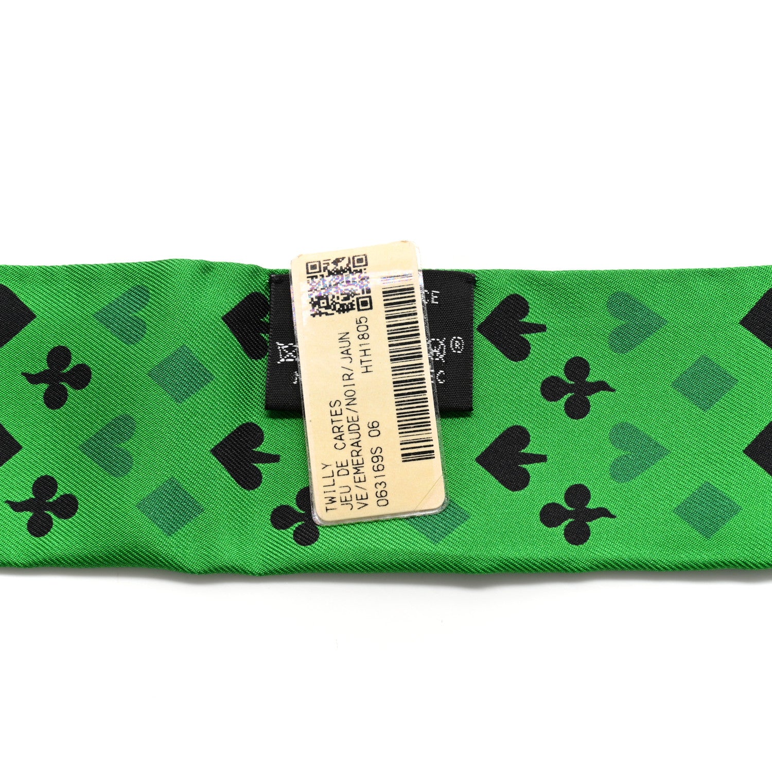 Hermes Silk Jeu de Cartes Twilly Vert Emeraude Black Jaune Soufre 5 of 8