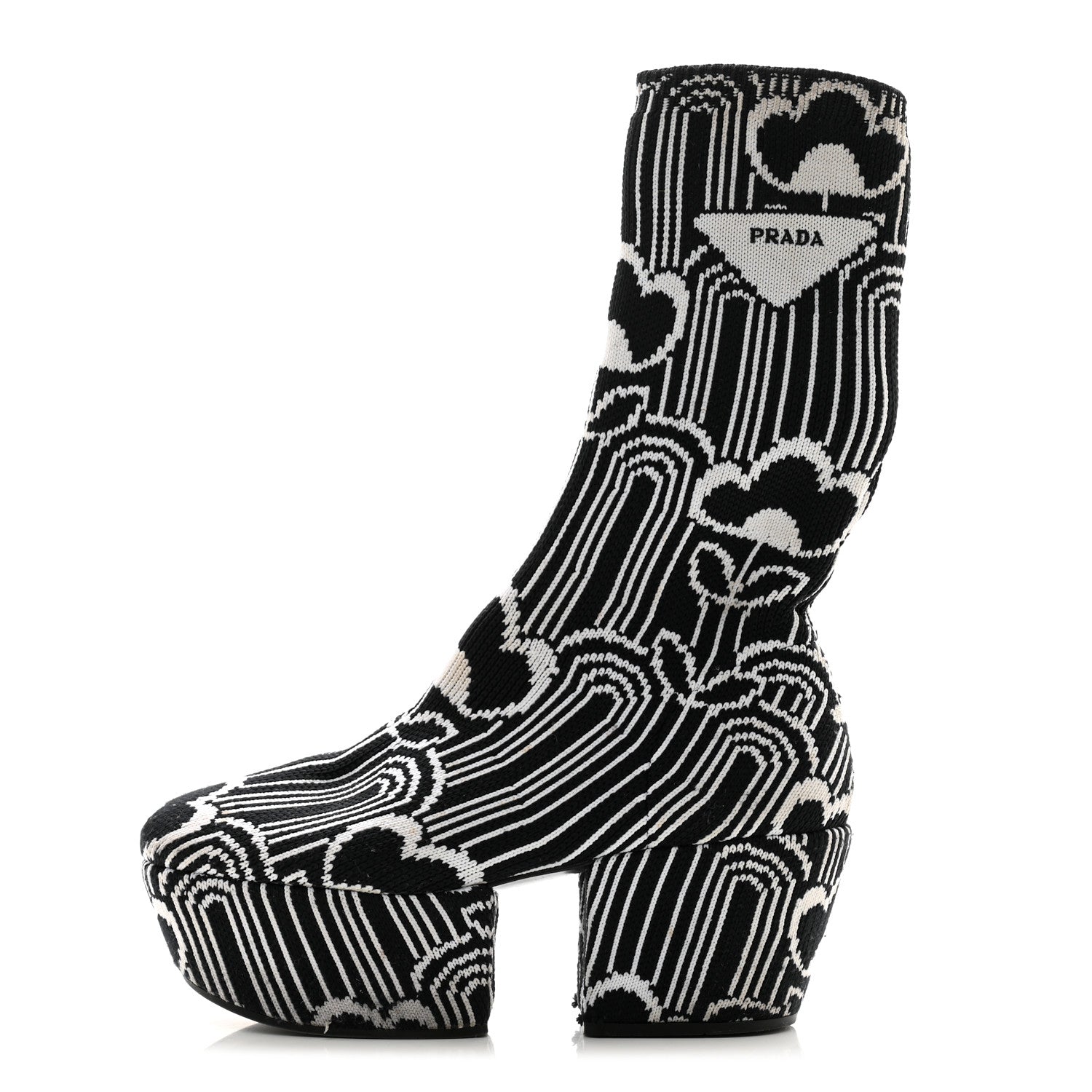 Prada Jacquard Knit Platform Ankle Boots 37 Black 1 of 10