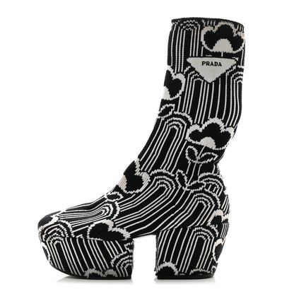 Prada Jacquard Knit Platform Ankle Boots 37 Black 1 of 10