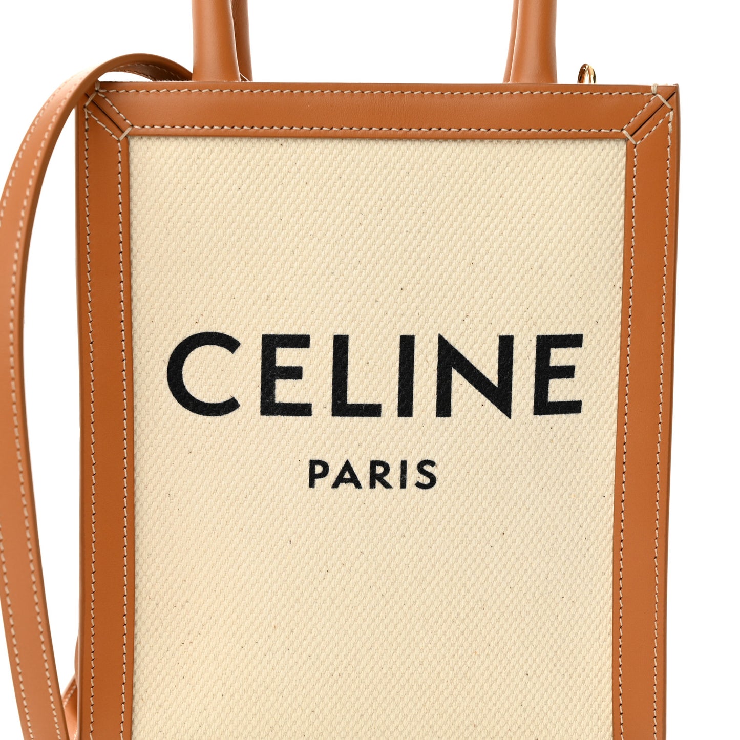 Canvas Calfskin Mini Vertical Cabas Natural Tan