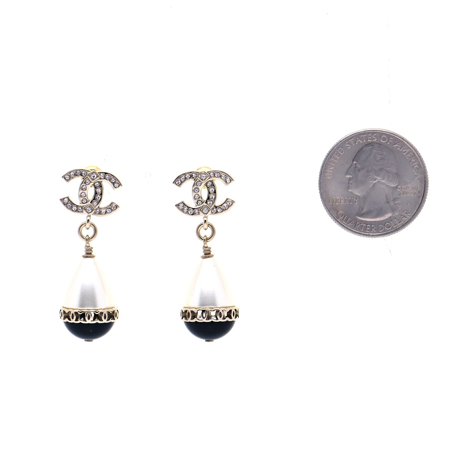 Chanel Crystal Pearl CC Fantasy Drop Earrings Gold Black 2 of 5