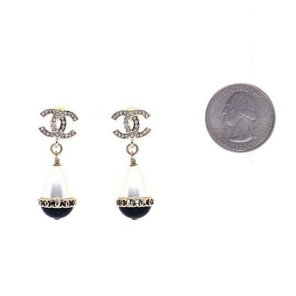 Chanel Crystal Pearl CC Fantasy Drop Earrings Gold Black 2 of 5