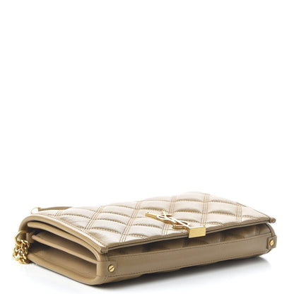 Saint Laurent Lambskin Diamond Quilted Becky Chain Wallet Gold Sand 4 of 10