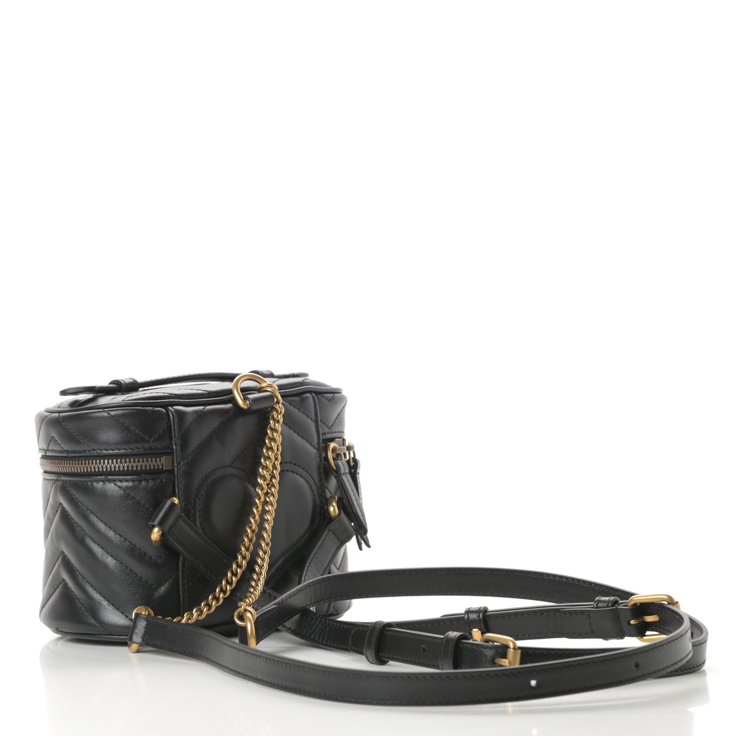 Calfskin Matelasse Mini GG Marmont Round Backpack Black