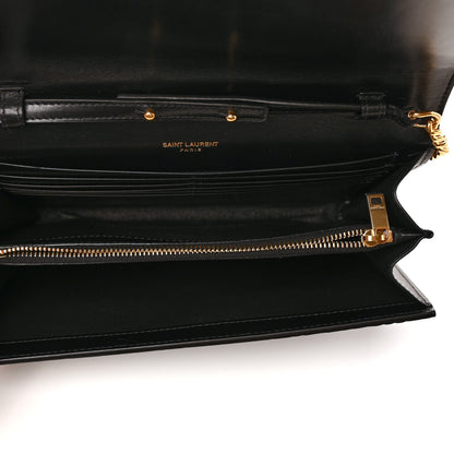 Saint Laurent Calfskin Crocodile Embossed Cassandre Wallet On Chain WOC Black 5 of 8