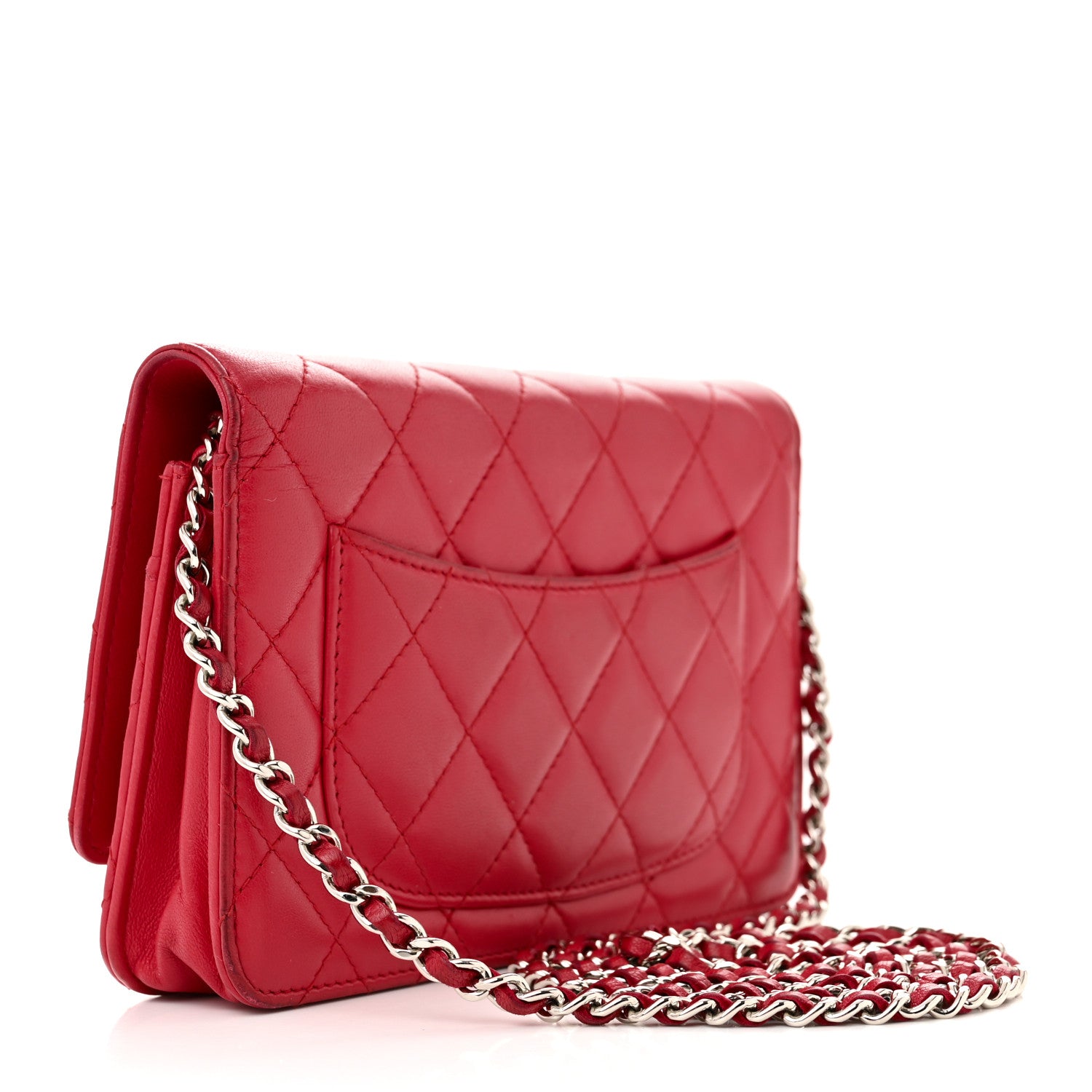 Chanel Lambskin Quilted Wallet On Chain WOC Red 2 of 18