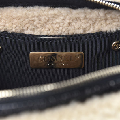 Chanel Shiny Crumpled Sheepskin Shearling Waist Bag Black Beige 8 of 11