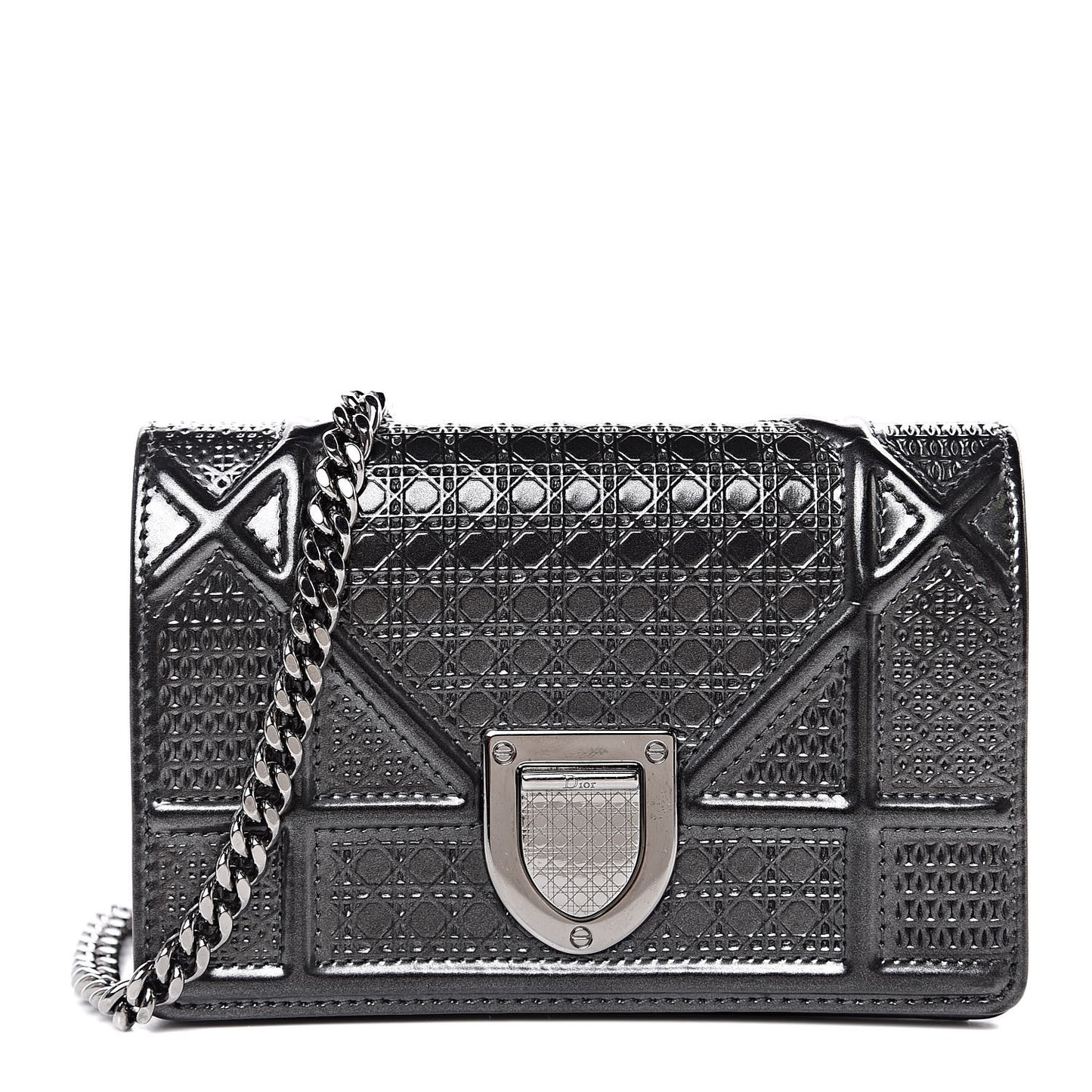 Metallic Patent Micro-Cannage Baby Diorama Flap Bag Graphite