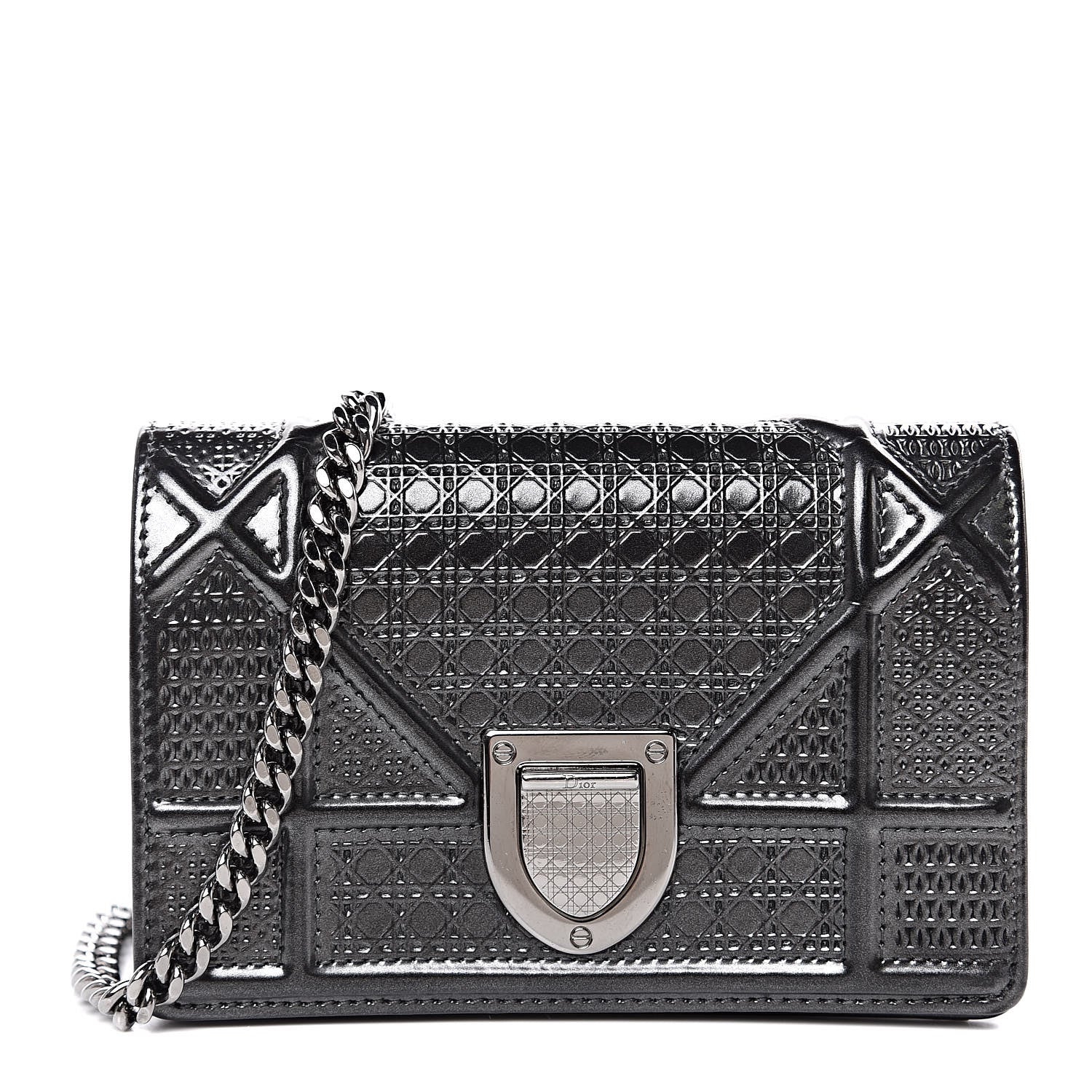 Christian Dior Metallic Patent Micro-Cannage Baby Diorama Flap Bag Graphite 1 of 8