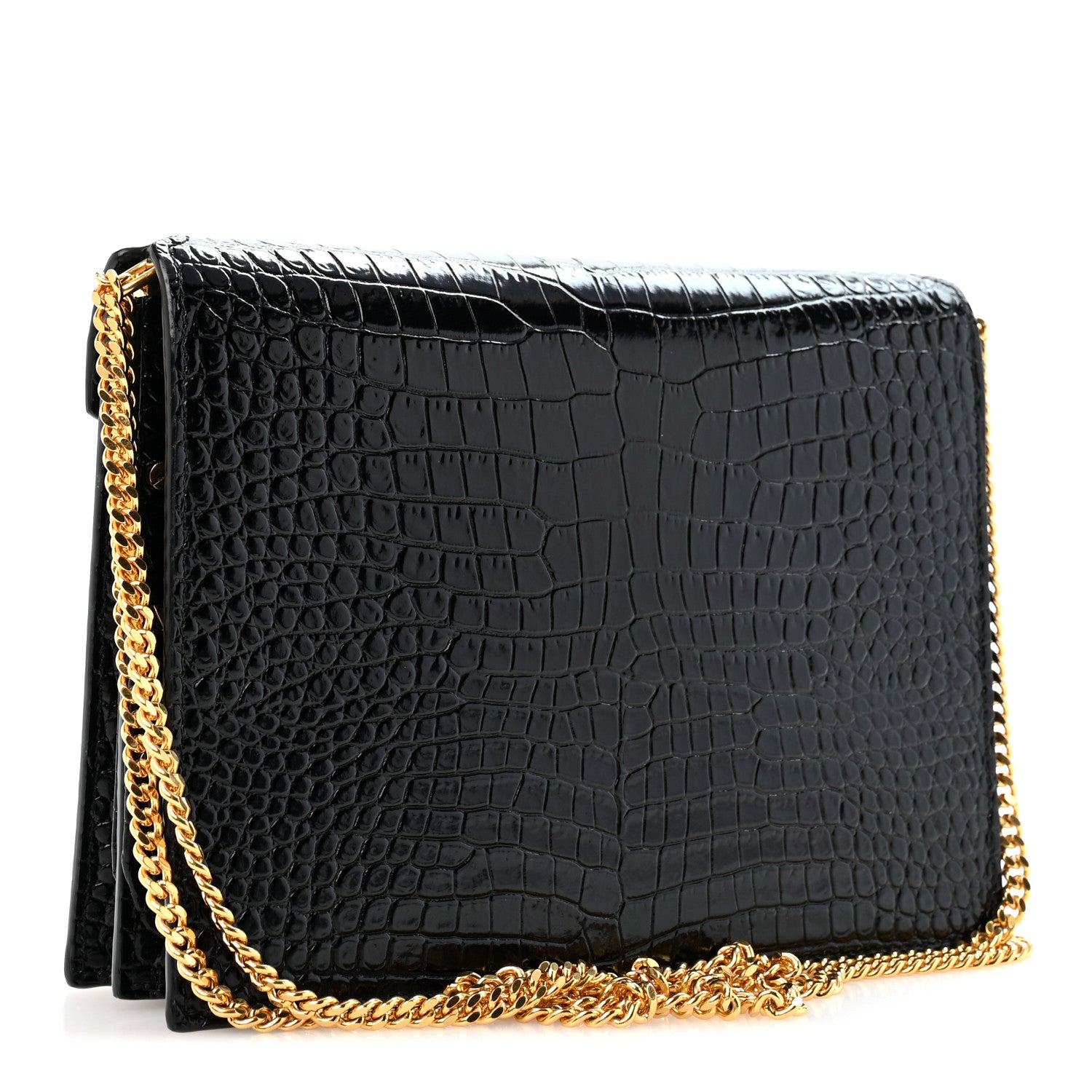 Saint Laurent Calfskin Crocodile Embossed Monogram Cassandra Clasp Bag Black Rouge Legion 3 of 12