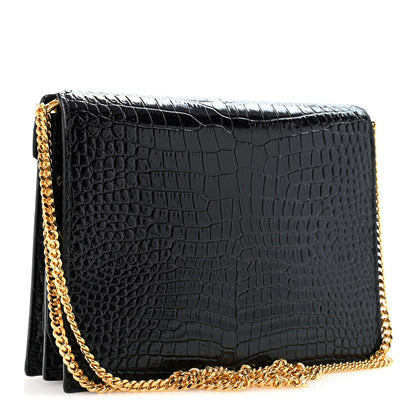Saint Laurent Calfskin Crocodile Embossed Monogram Cassandra Clasp Bag Black Rouge Legion 3 of 12