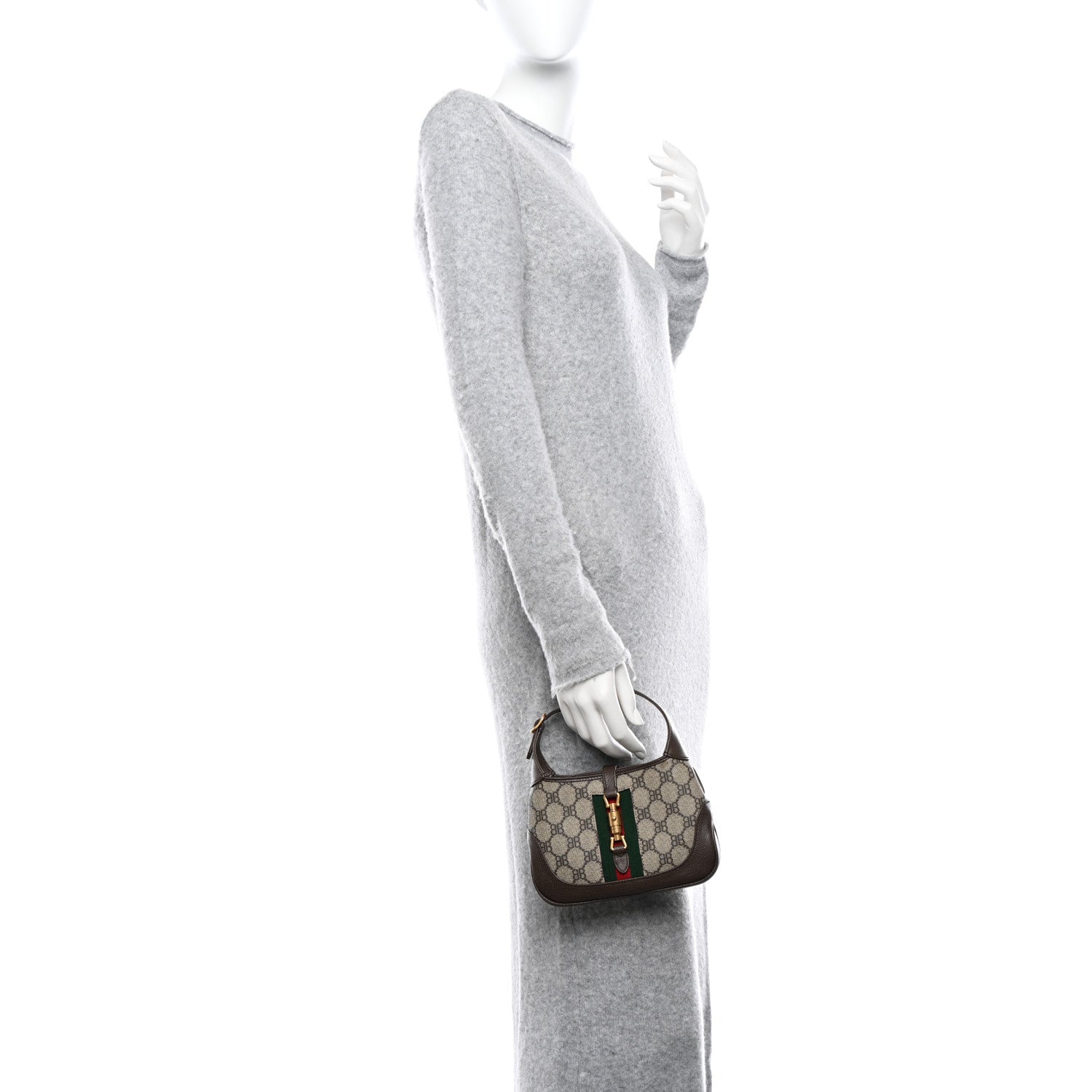 Gucci X BALENCIAGA BB Supreme Monogram Calfskin Web Mini Jackie 1961 Hobo Beige Ebony 2 of 11