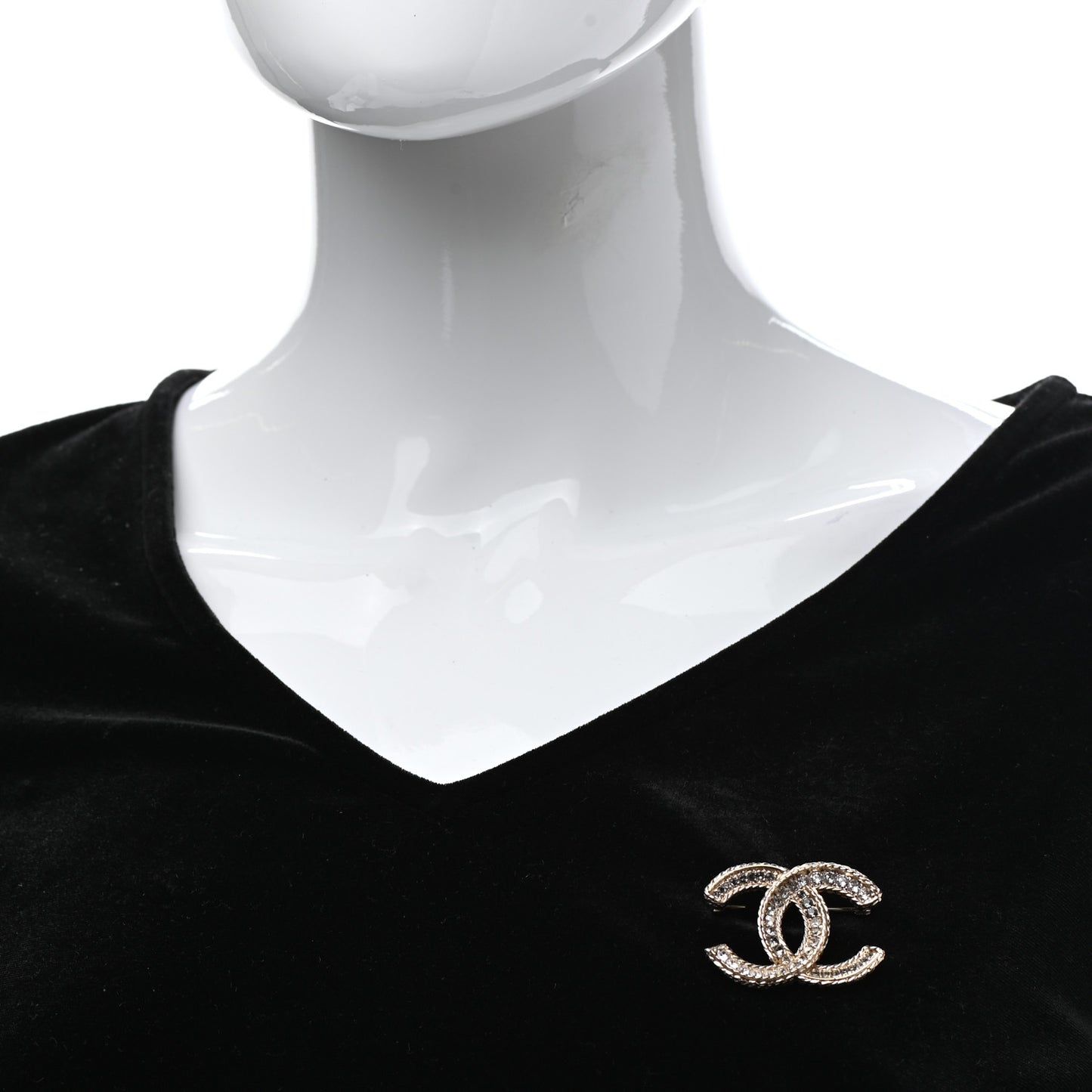 Crystal CC Brooch Pin Light Gold