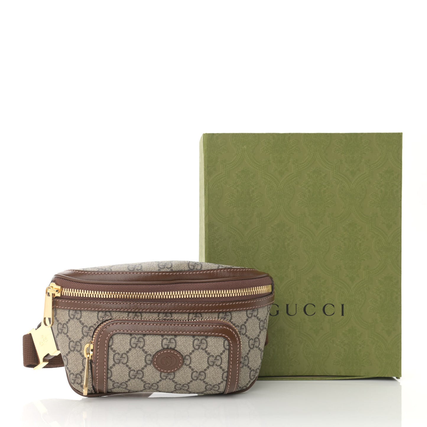 GG Supreme Monogram Textured Calfskin Retro Interlocking G Belt Bag Beige Ebony Brown Sugar