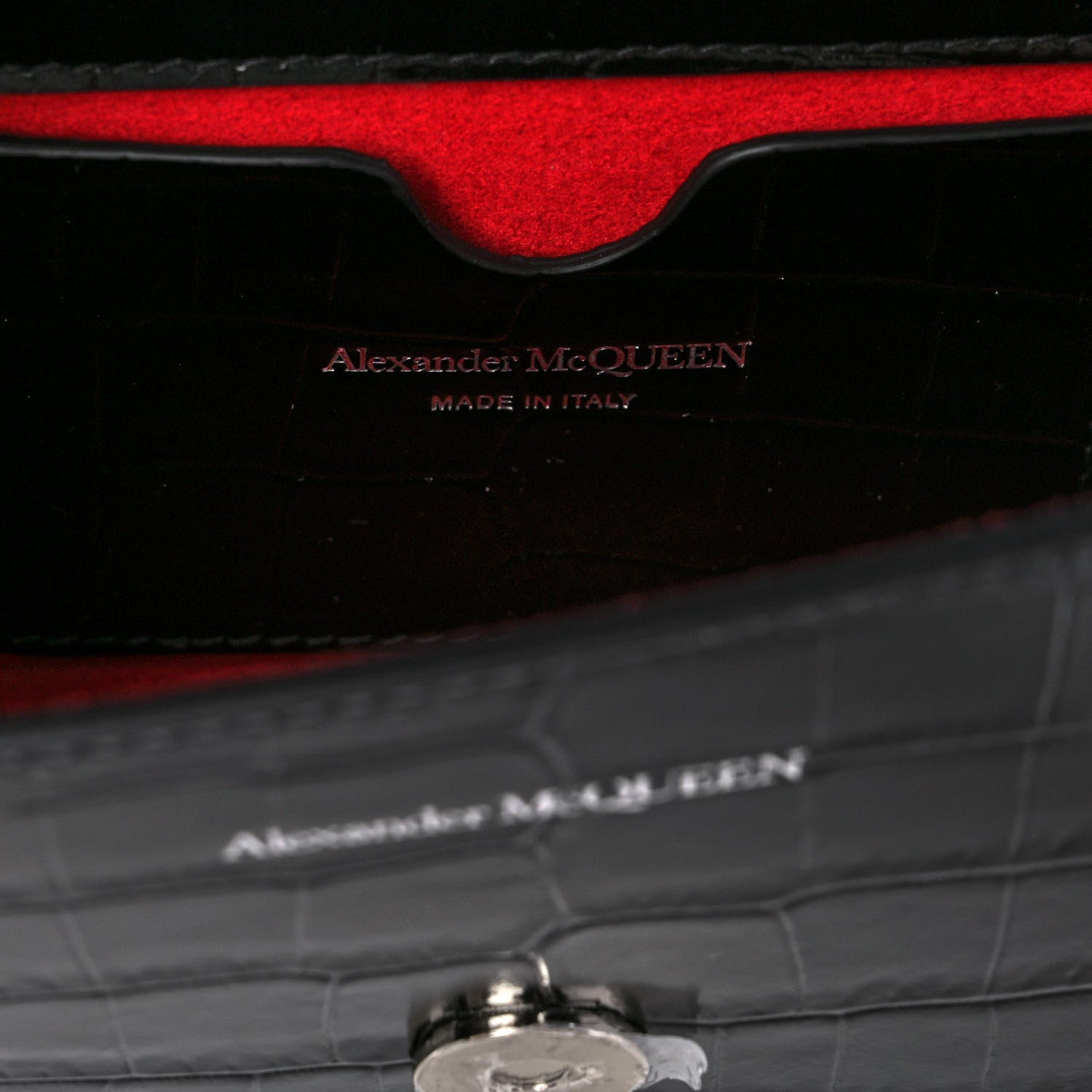 Alexander McQueen Shiny Crocodile Embossed Jeweled Satchel Black 5 of 9