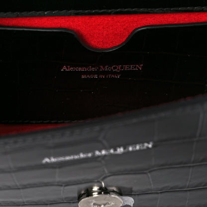 Alexander McQueen Shiny Crocodile Embossed Jeweled Satchel Black 5 of 9