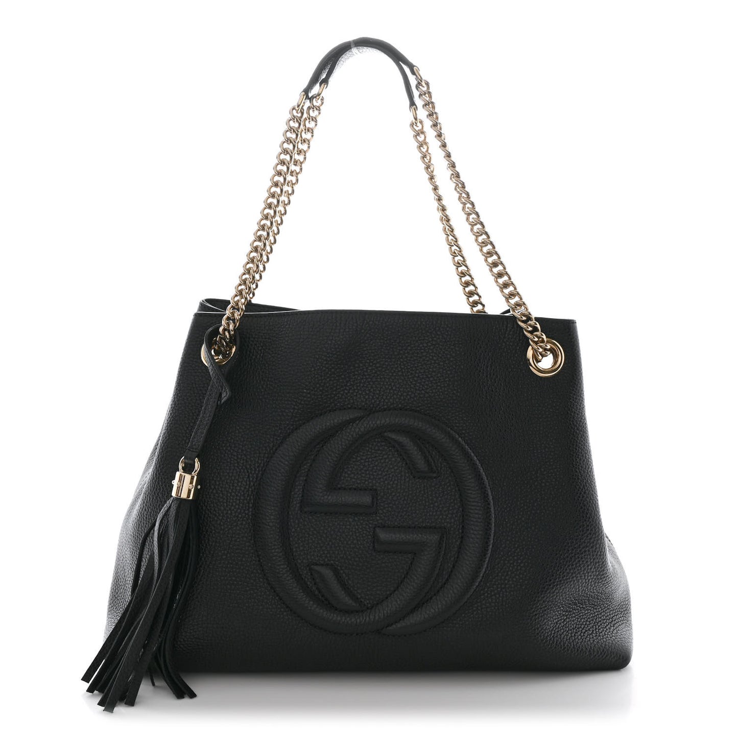 Pebbled Calfskin Medium Soho Chain Shoulder Bag Black