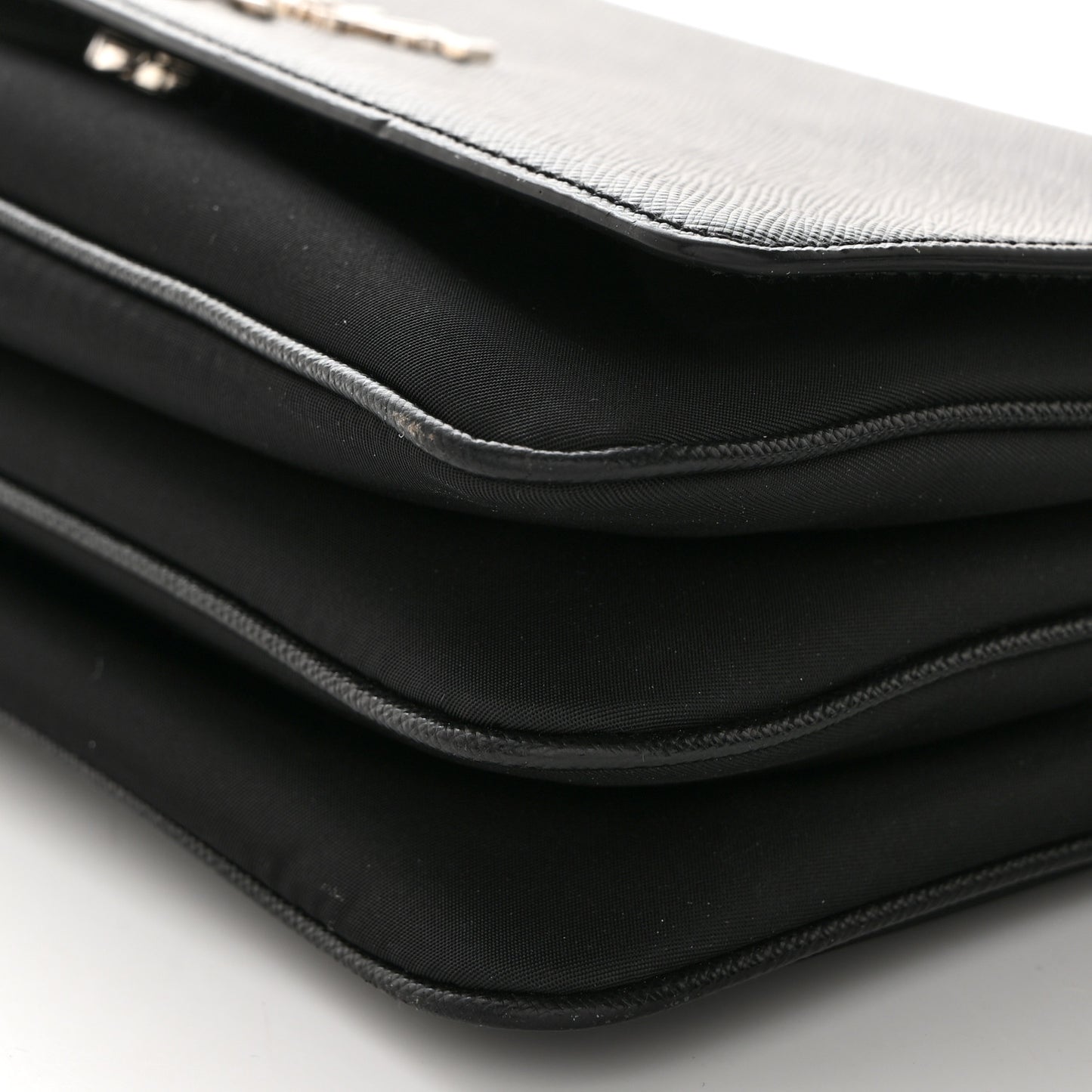 Saffiano Tessuto Nylon Chain Shoulder Bag Black